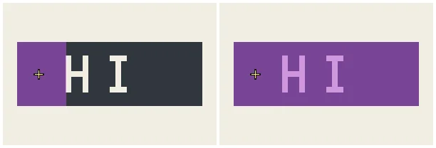 文字の形に色が抜けた黒い帯で、隙間の許容0パーセントでは文字の手前まで、10パーセントでは文字の抜けも含めて帯全体が紫色で選ばれた比較